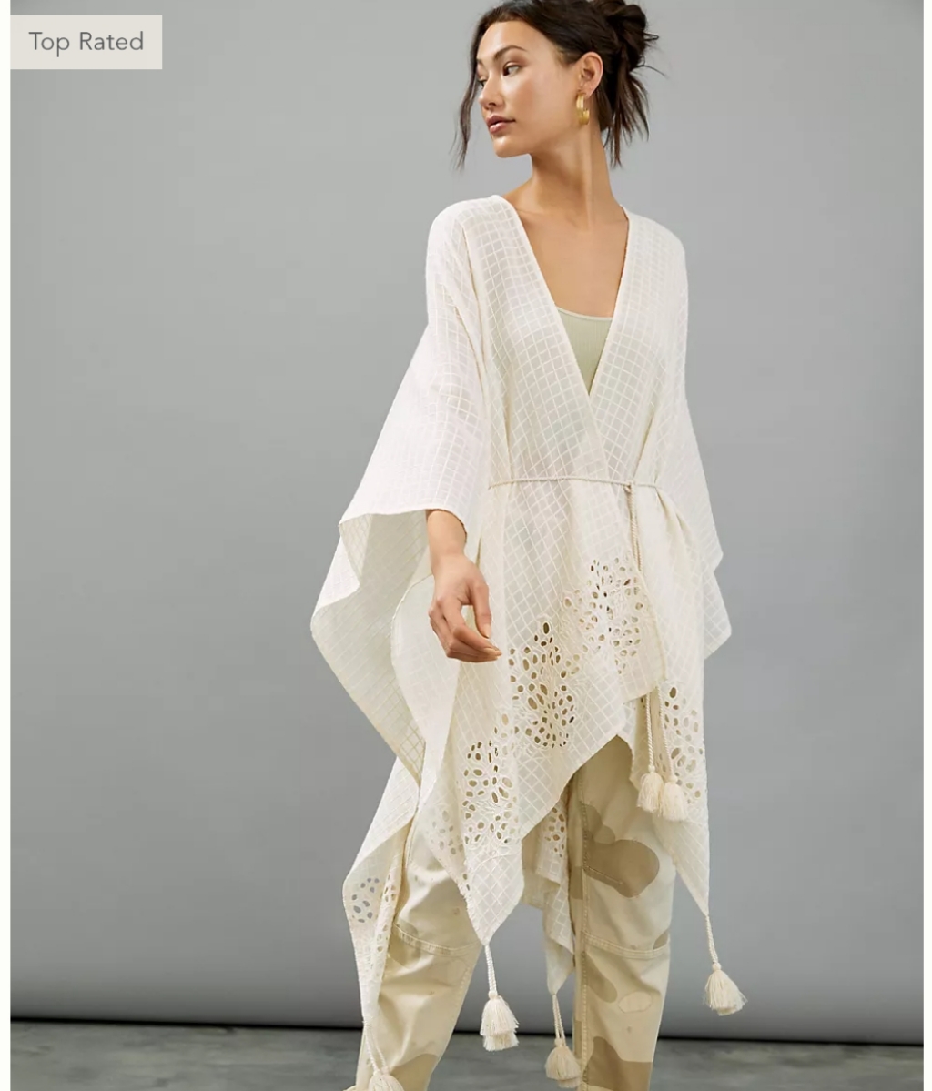 Anthropologie Tassled Eyelet Kimono- Cream